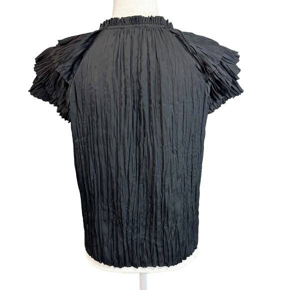 NWT Ulla Johnson Womens Mara Top Noir Black Size 0 Japanese Satin Plisse Pleat - Picture 7 of 11